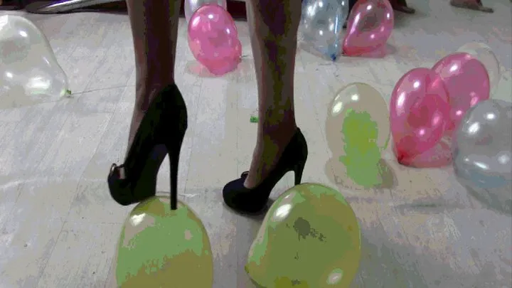 Colorful balls explode under sharp heels and will be absorbed by a powerful vacuum cleaner