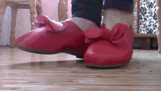 My fingers walk in soft red ballet flats
