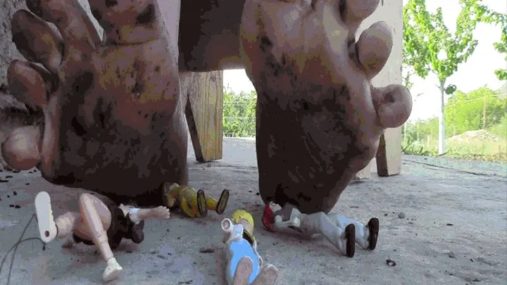 Miserable little people destroyed by the giantess's dirty feet