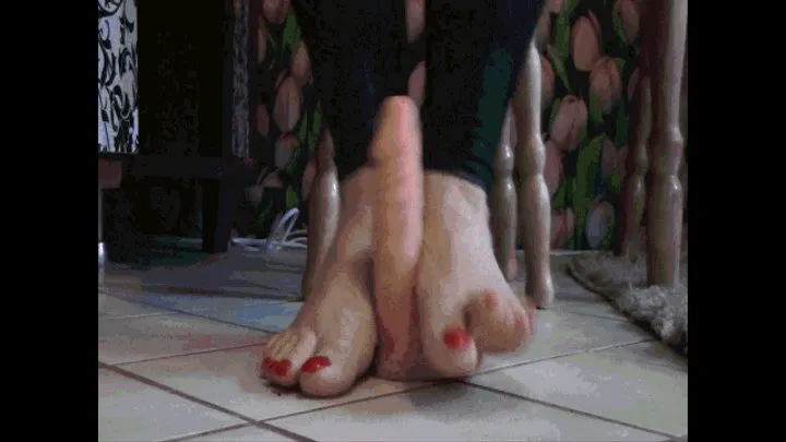 Masturbation of the penis barefoot