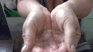 Wet big hands and foamy games.