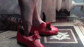 Dirty feet in new red ballet shoes
