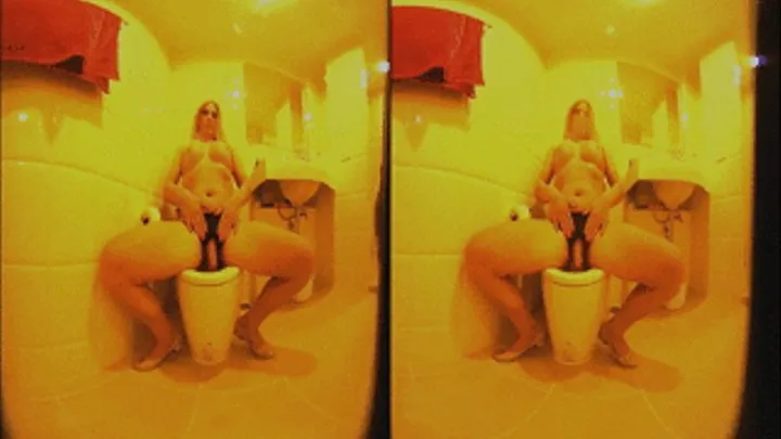 3D-VR Blonde European shemale pee, cock play and jerk of instruction (JOI) in Bathroom