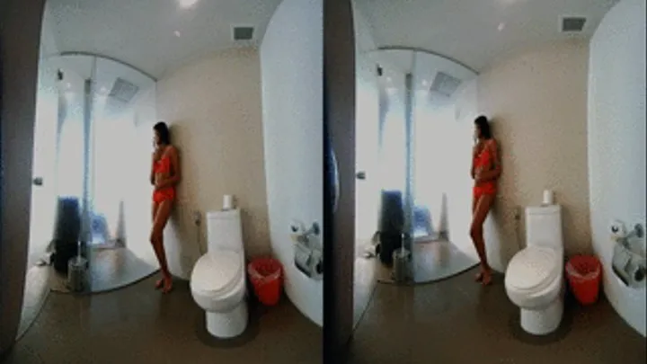 3D - VR - Hot girl in red underwear in the bathroom