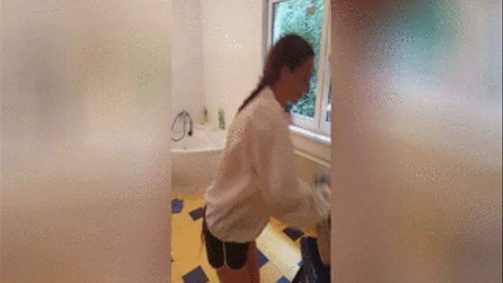 A girl takes a shower in a white nylon shirt and a odschool nylon sprinter short - 6