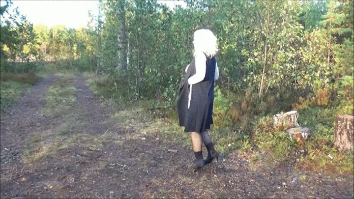 Forest walk in black pantyhose