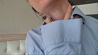 Fetish the neck and throat in the guy's shirt