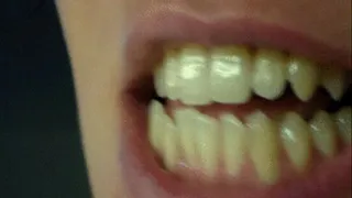 sharp miss teeth, snow-white teeth to bite