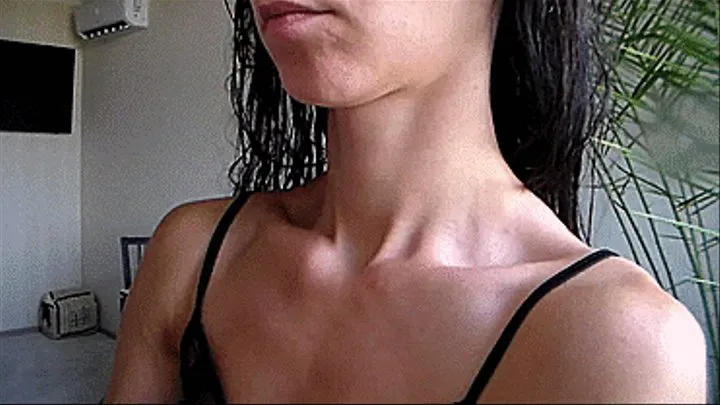 Adam's apple, movement of the Adam's apple up, clavicle miss brunette