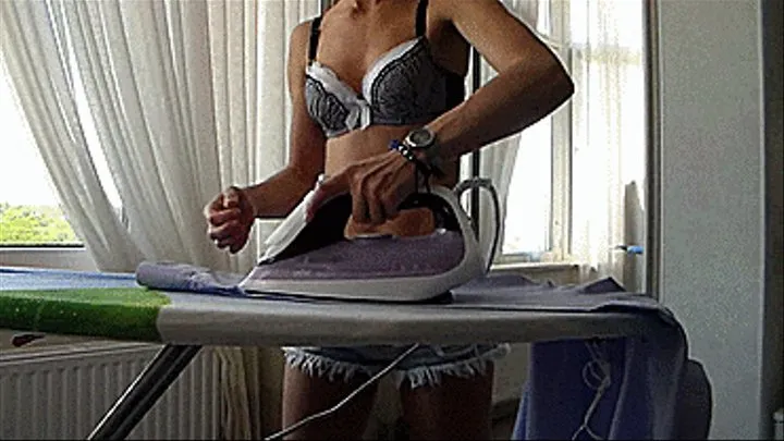 Ironing in short sexy shorts...