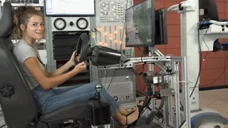 Nathalia Drives a Stickshift Vehicle in the Simulator