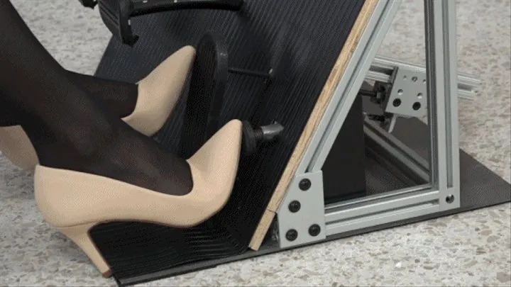 Angel Tries Out Some Hosiery on the Antique Car Pedals