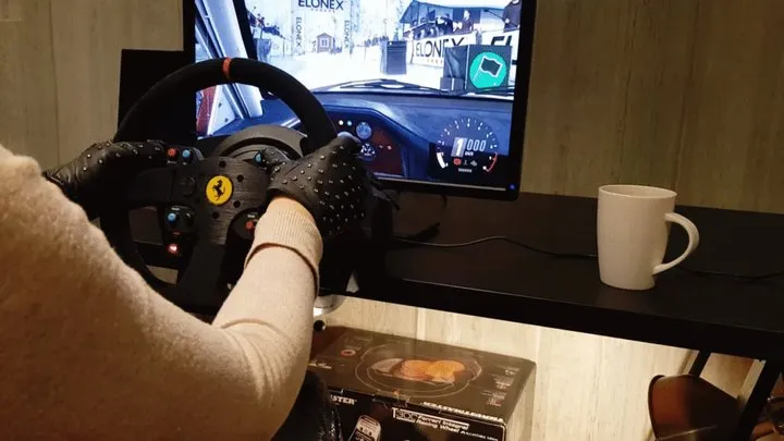 Sim racing: Winter rally in nude peeptoe slingback heels