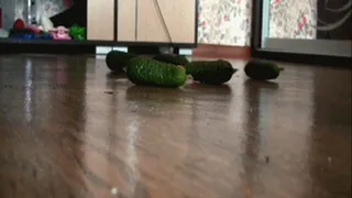 Crushing cucumbers with bare feet