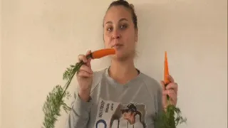 Tamila's sharp teeth gnaw easily at carrots