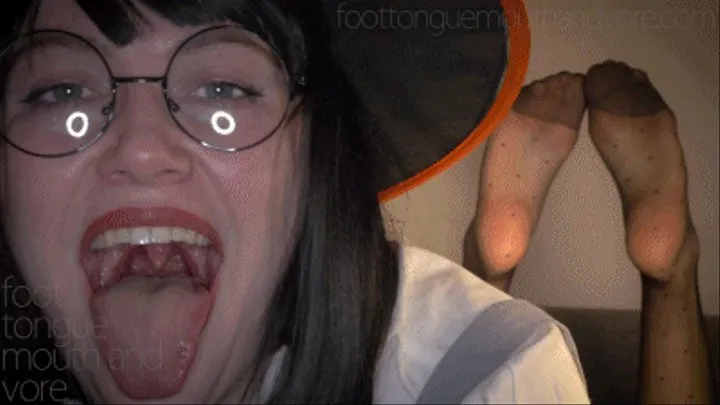 A Sexy Young Witch's Nylon Soles, Mouth and Tongue Tease