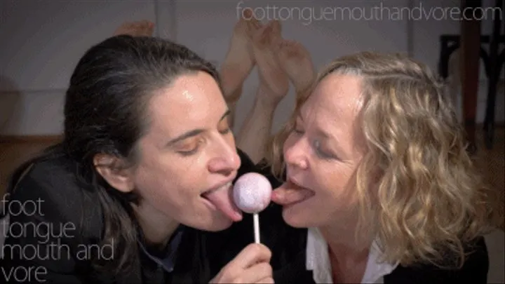 Business Women Lollipop Lick and Tongue Play In The Pose