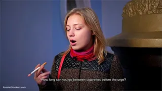 Sweet Polina is smoking 120mm Saratoga and giving an interview