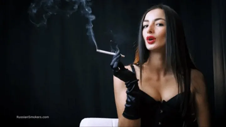 Sexy slim model Marina shows on camera how she enjoys her 120mm cigarette