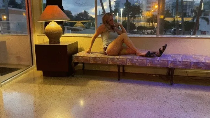 Blonde Beach Babe Lobby Tease and Toejob