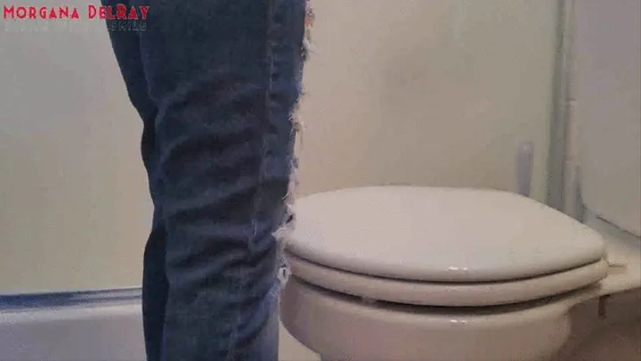 Side View Toilet Use In Ripped Jeans