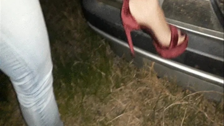 Walking on car in high heels