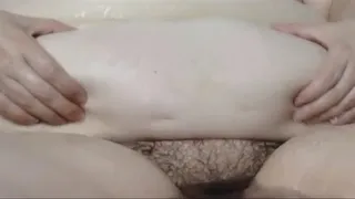 Cum on big belly in Tub
