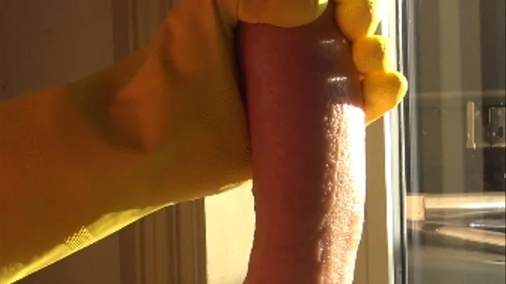 Textured rubber glove handjob