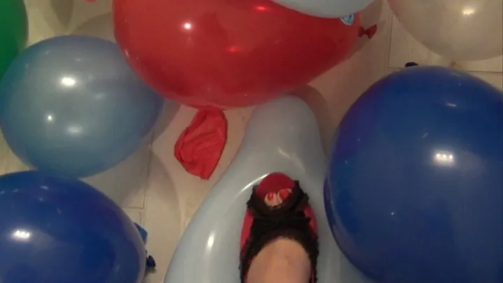 POV balloon stomping in heels