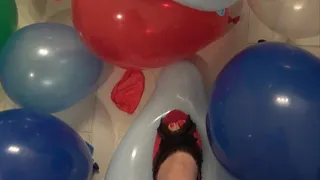 POV balloon stomping in heels