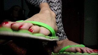 Green flip flops play