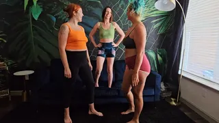 I am TINY Next to these Gorgeous Giantesses! - Size comparison, lift & carry, barefeet, size 6, size11, size 12 ft Giantess Cleo and Maven Keys, Katherine Green