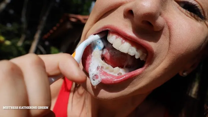 Deep thorough brushing and flossing ~ - EXTREME close up Katherine green brushing teeth flossing spitting tongue mouth lips fetish