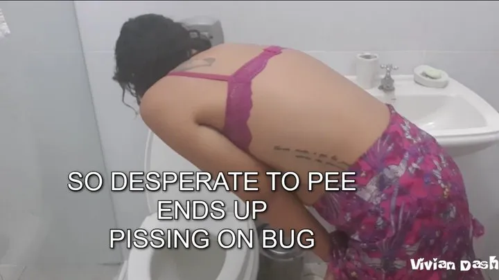 Hot Chick wearing Bra is Desperate to Pee needs to hold piss to save a bug