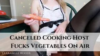 Hostess Stretches Pussy with Vegetables On Air
