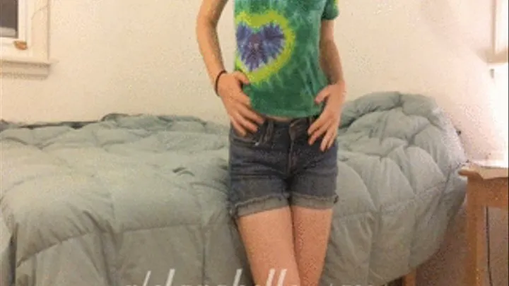 Summertime Playtime in Jean Shorts and T-Shirt