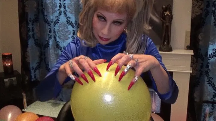 balloon scratching and popping with long red fingernails and high heels - part 1