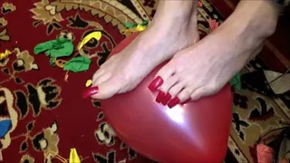 balloon scratching and popping with long red toenails and high heels - full clip