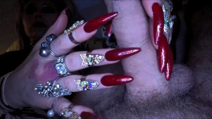 cock rub with extreme long red glitter fingernails - full clip