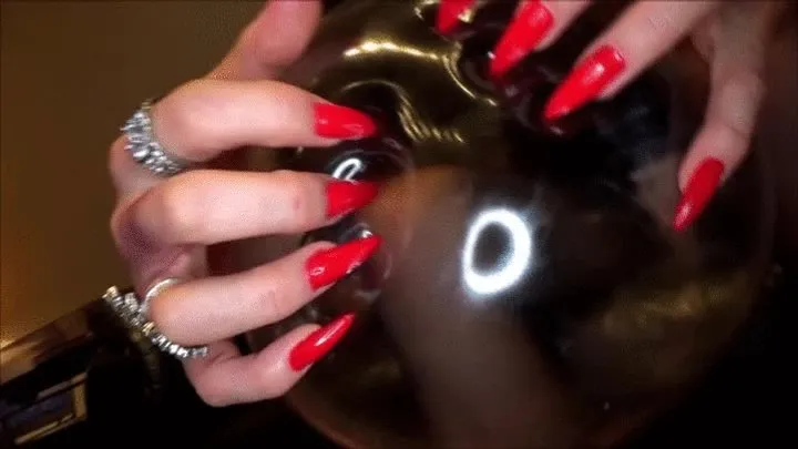 condom scratching and popping with long red fingernails and high heels - full clip