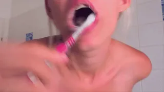 Casually Topless Toothbrushing