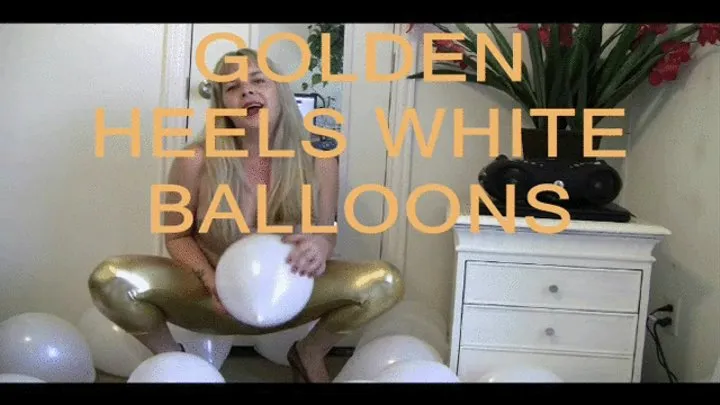 Golden High Heels and White Balloons