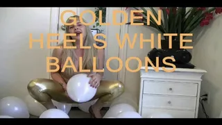 GOLD HEEL AND WHITE BALLOONS