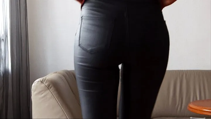 Fetish butt. Tight leather pants. Exercises for buttocks