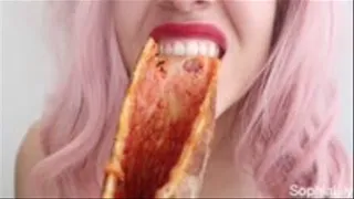 Eating pizza topless