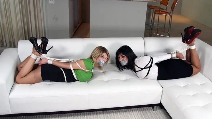 The Home Invaders Keep Shazia and Carissa Tied Up and Gagged - First Cleaved, Later Taped and Hogtied!