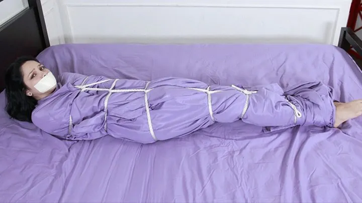 Tied Three Different Ways, Cute Little Brunette Cadey Mercury Starts Out Bound Naked To a Bed - Then She's Wrapped up in a Sheet!