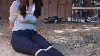 Bella is Left Tightly Tied and Gagged Outdoors - Barefoot and Blue-Jeaned - A Sweet Look for a Gorgeous Amazon!