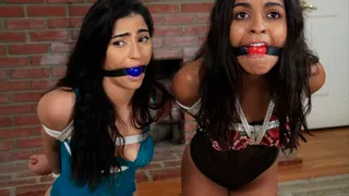 Jasmine and Vienna Struggling Bound and Ball Gagged!