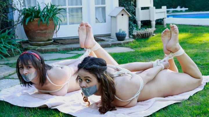 The Cute Cousins Are Tied and Gagged Naked in the Backyard - Later Comes the Hogtie!